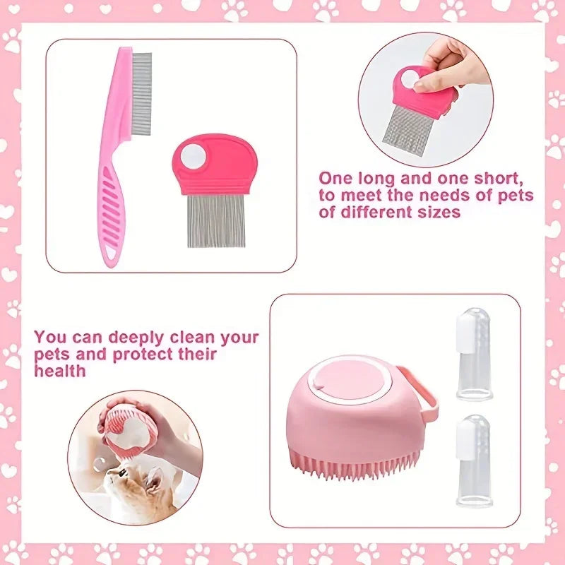 Nestora PurrGroom – 8PCS Cat Beauty Kit | Brushes, Nail Clippers & Flea Comb Set