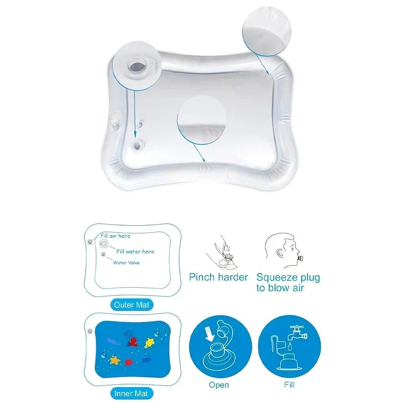 Nestora AquaNest – Inflatable Tummy Time Mat | Sensory Water Play Cushion for Babies