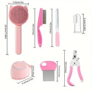 Nestora PurrGroom – 8PCS Cat Beauty Kit | Brushes, Nail Clippers & Flea Comb Set