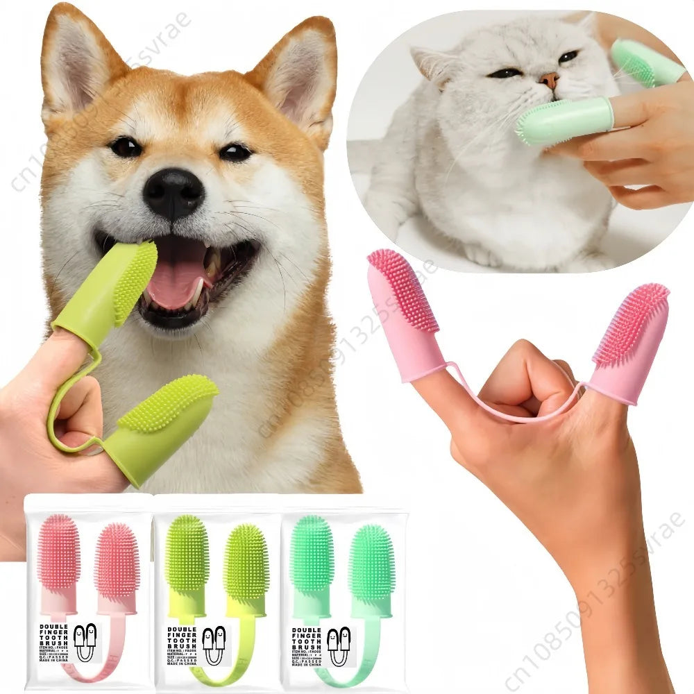 Nestora FreshFingers – Double-Finger Toothbrush for Dogs & Cats | Soft TPR Dental Care Tool