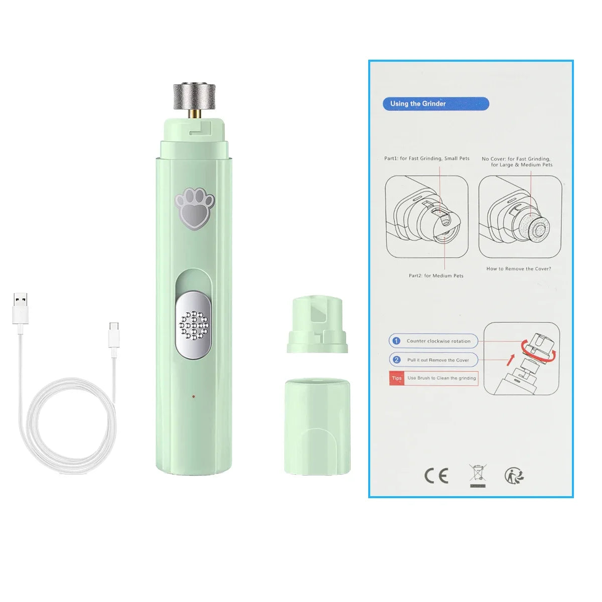 Nestora SmoothPaws – Electric Pet Nail Grinder | USB Rechargeable & Painless Nail Trimmer for Dogs & Cats