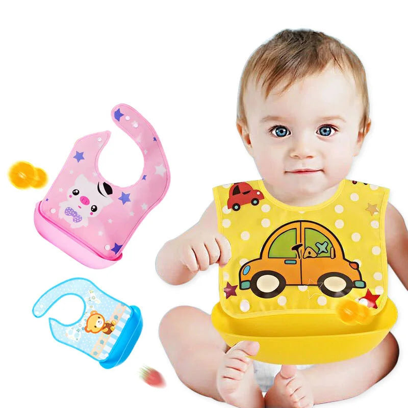 Nestora SnapSplash – Adjustable Cartoon Baby Bib | Waterproof & Mess-Proof