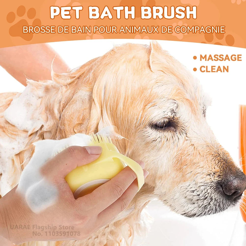 Nestora SoftScrub – Pet Grooming Bath Massage Brush with Soap Dispenser