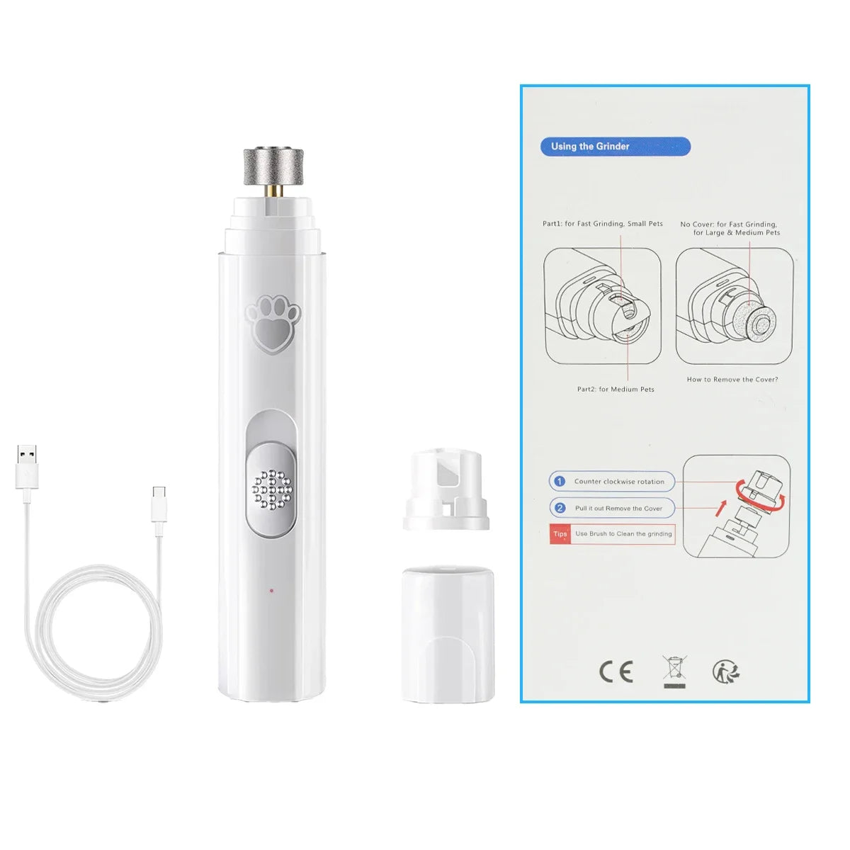 Nestora SmoothPaws – Electric Pet Nail Grinder | USB Rechargeable & Painless Nail Trimmer for Dogs & Cats