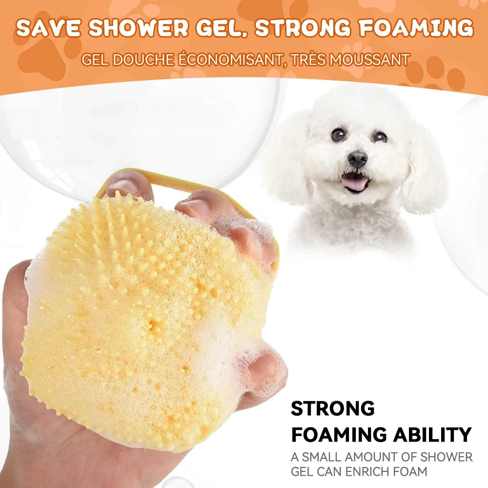 Nestora SoftScrub – Pet Grooming Bath Massage Brush with Soap Dispenser