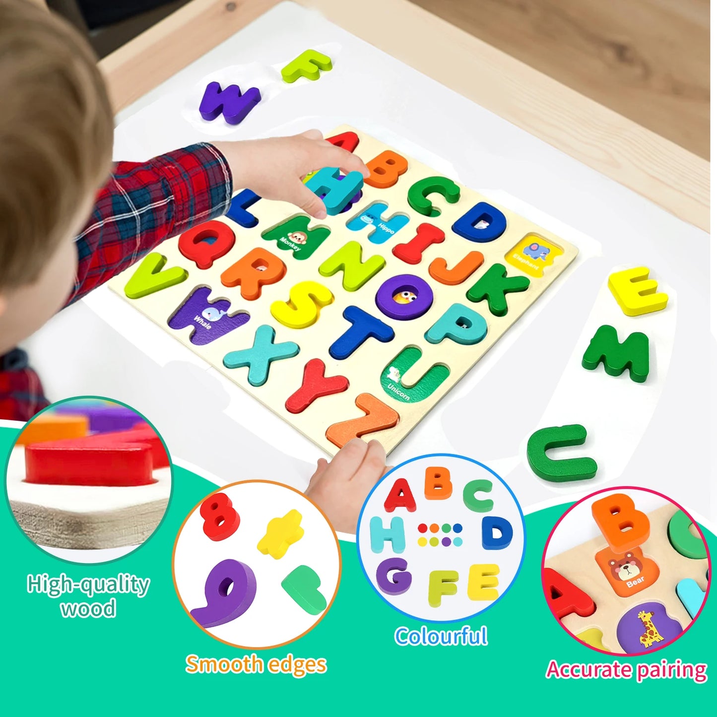 Nestora LearnNest – Montessori Wooden Puzzle | Alphabet & Number Matching Game for Kids