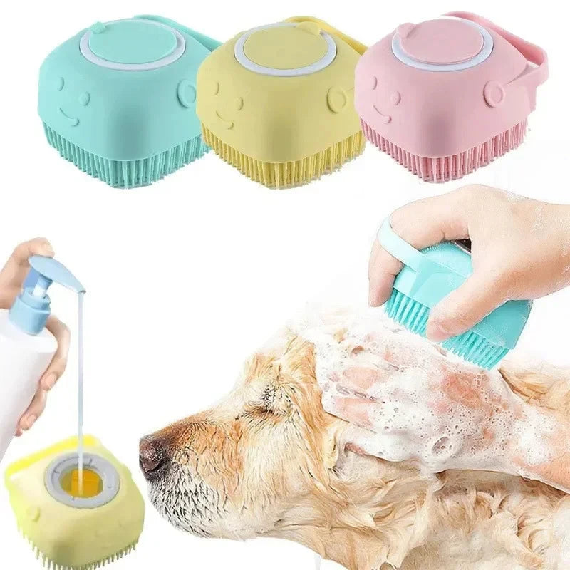 Nestora SoftScrub – Pet Grooming Bath Massage Brush with Soap Dispenser