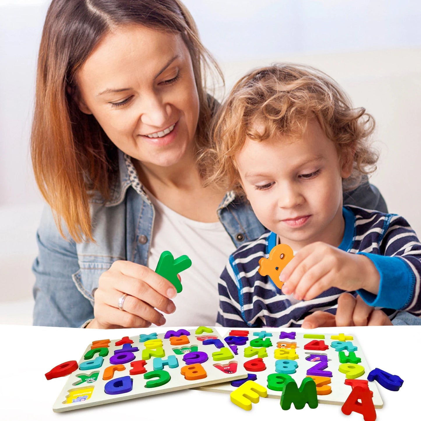 Nestora LearnNest – Montessori Wooden Puzzle | Alphabet & Number Matching Game for Kids