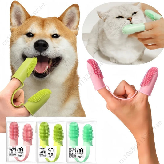 Nestora FreshFingers – Double-Finger Toothbrush for Dogs & Cats | Soft TPR Dental Care Tool